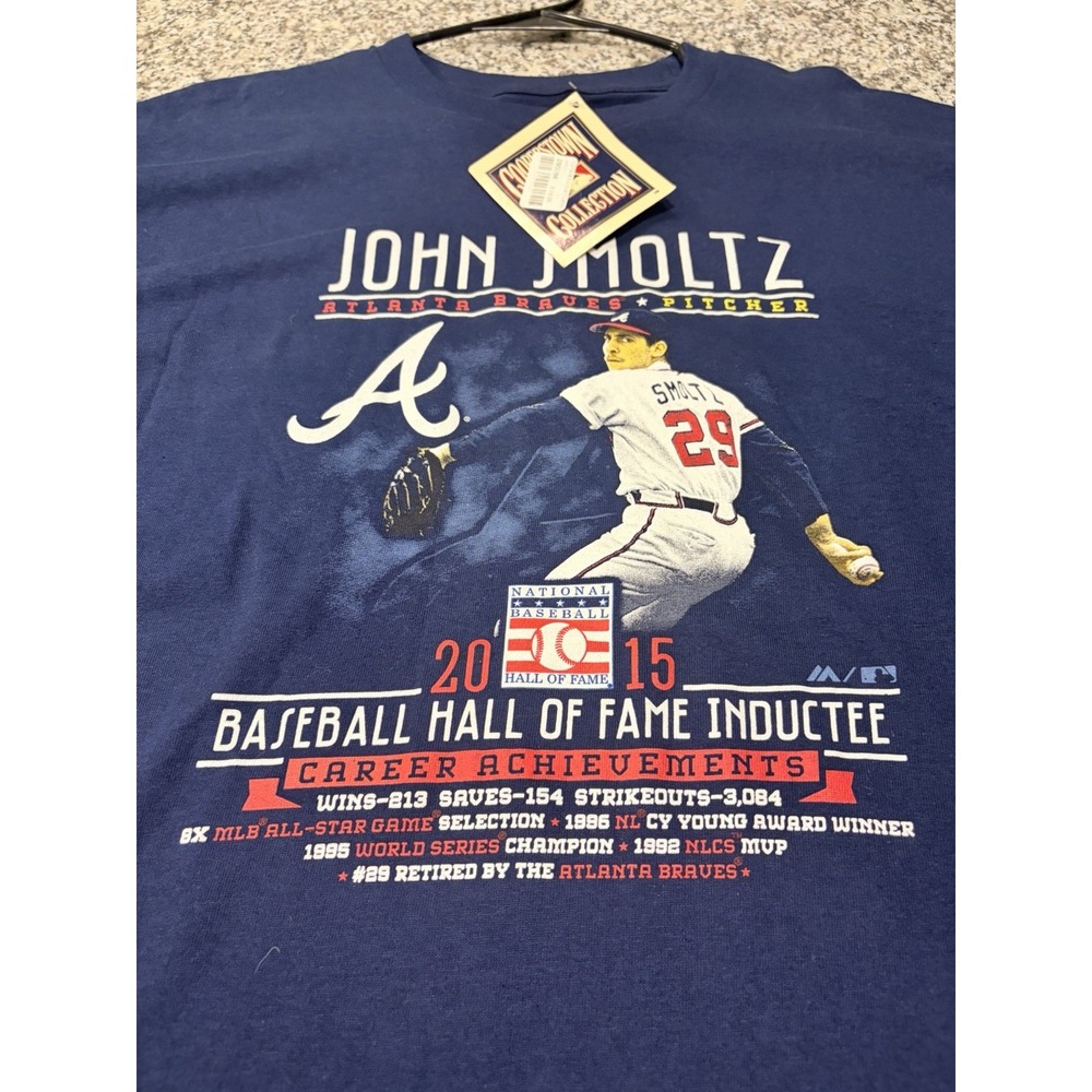 NWT Majestic Atlanta Braves John Smoltz 2015 Hall of Fame T Shirt Navy Size XL